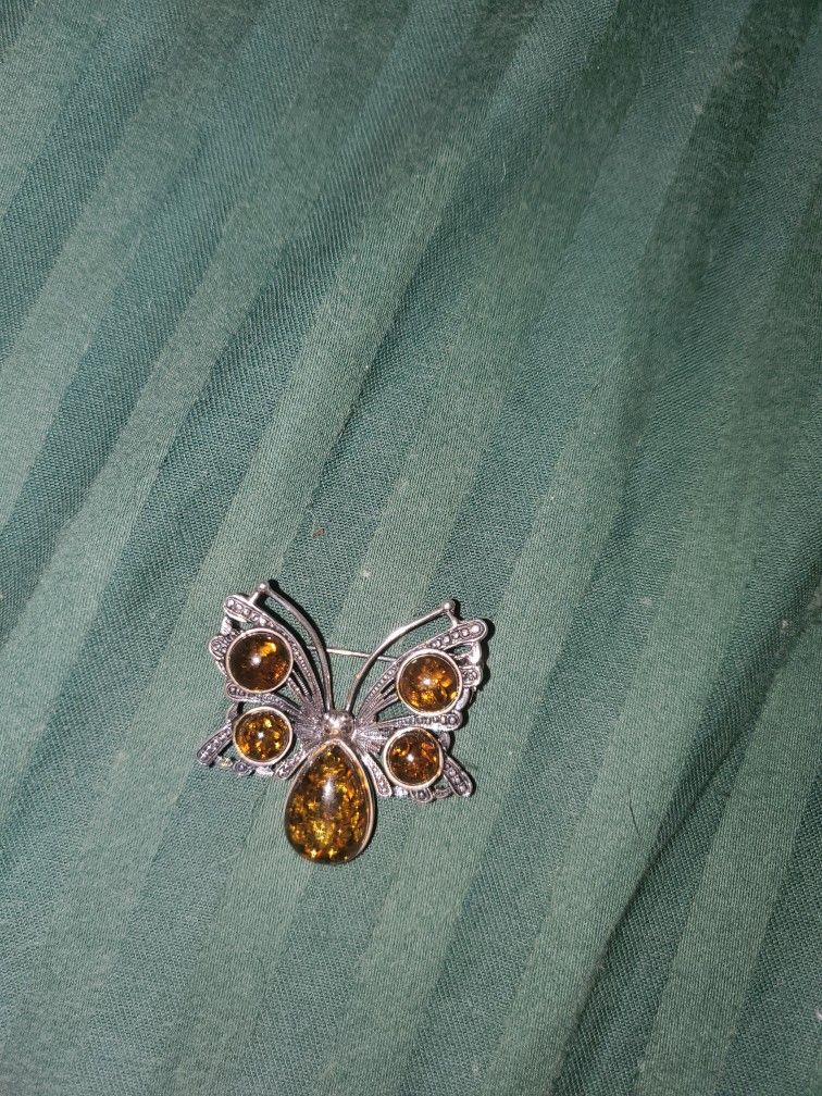 Sterling Silver Amber Pin