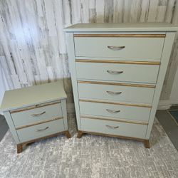 DRESSER CHEST OF DRAWERS - SAGE GREEN & NIGHTSTAND - SOLID WOOD Local Delivery Available 