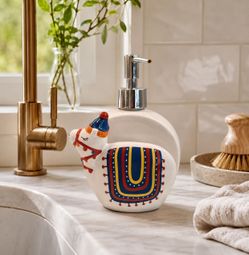 Hand-Painted Ceramic Llama Kitchen/Bathroom Dispenser - NEW