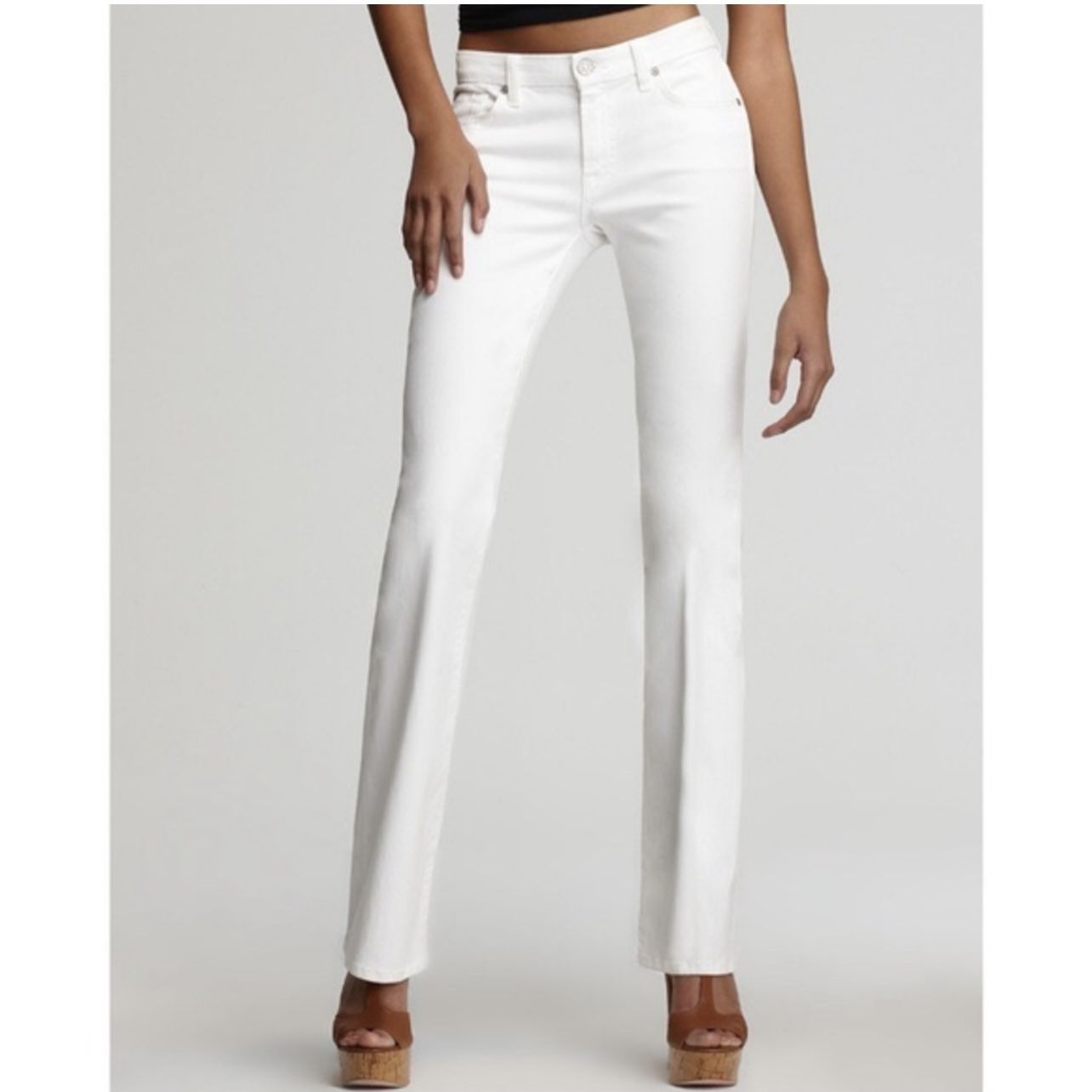 7 FOR ALL MANKIND White Mid Rise Wide Leg Bootcut Jeans