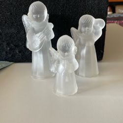 Vintage (1997) Frosted Crystal Caroling Angel Candle Holders 