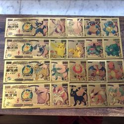 24k Gold Foil Plated Pokemon Banknote Set