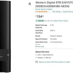 Western Digital 8TB EASYSTORE External HDD