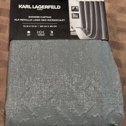 Karl Lagerfeld Paris Shower Curtain 72 x 72" KLP Metallic Logo Geo Microsculpt 