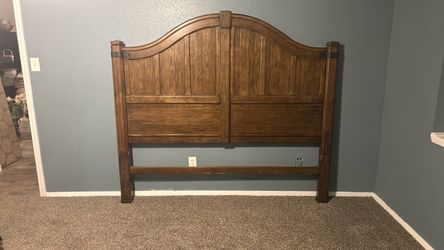 Rustic Wood Bed Headboard with Metal Accents