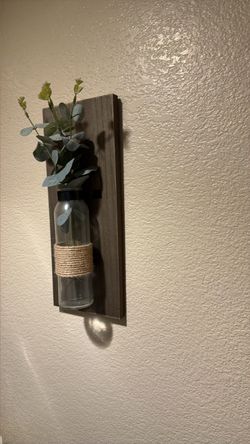 Two Rustic Wood Wall Sconce with Glass Vase