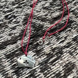 925 Sterling Silver Nurse Hat Symbol  Pendant On A Thread Necklace 