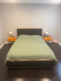 Upholstered Bed Frame with Gold Trim