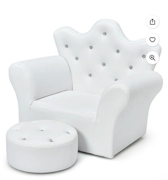 Costway Contemporary Polyurethane Kids Sofa W/ Ottoman Child Toddler Couch White HW54194WH