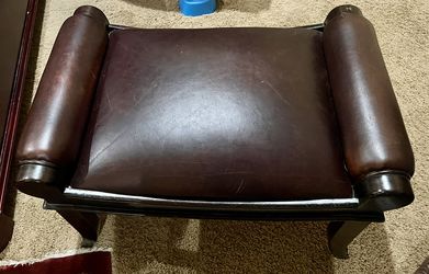 Pair Of Leather and Wood Benches