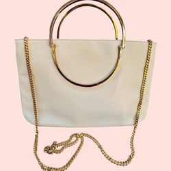 Vintage 80s Lisette White Leather Crossbody Bag & Clutch with Gold Hardware