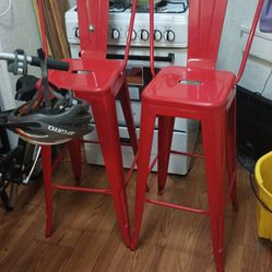 Two Beautiful Red Metal High Chairs 