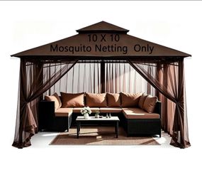 10'x10' Gazebo Replacement Mosquito Netting 4-Panel Patio Screen Walls with Zipper (Brown)