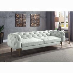 Brand New Genuine Leather Tufted Glam Sofa In Vintage White
