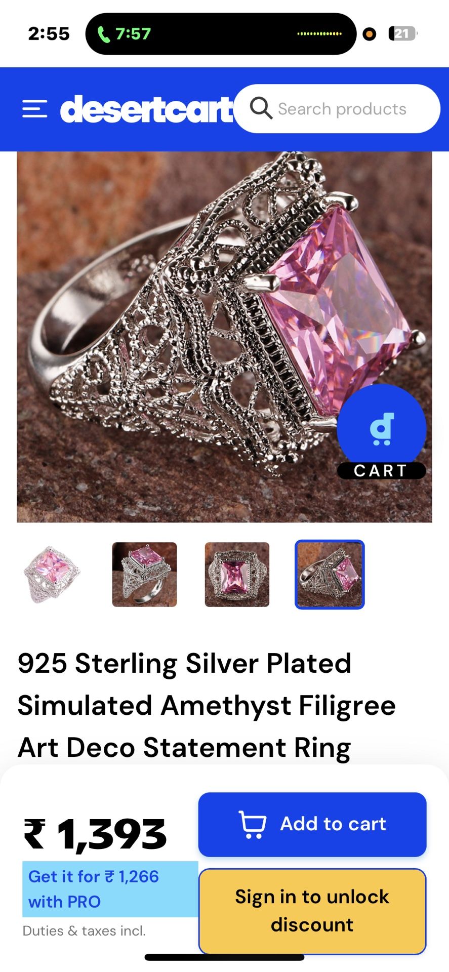 Vintage Filigree 925 Pink Sz 10 Ring