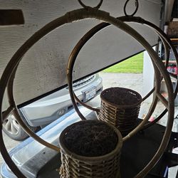 Large vintage rattan hanging planter