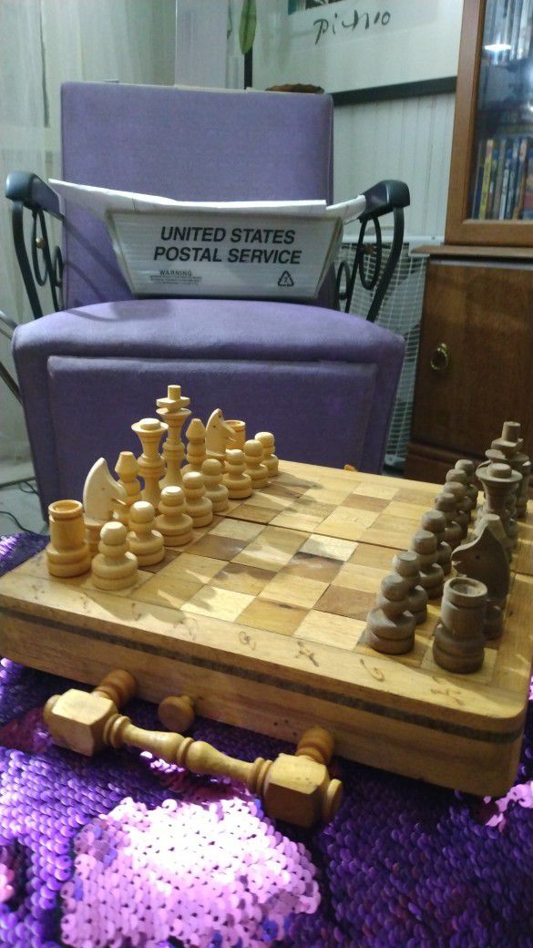 Hand Carved Cuban Chess And Checker Set