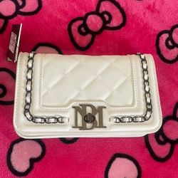 BADGLEY MISCHKA Quilted Vegan Leather Crossbody Bag Shoulder Chain/Taupe NEW WITH TAGS 80$