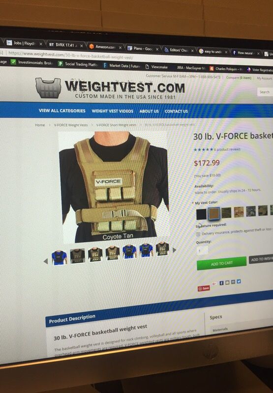 Vforce 30lb weighted vest basketball style