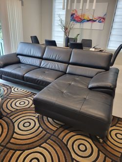 Black Leather Sectional with chaise