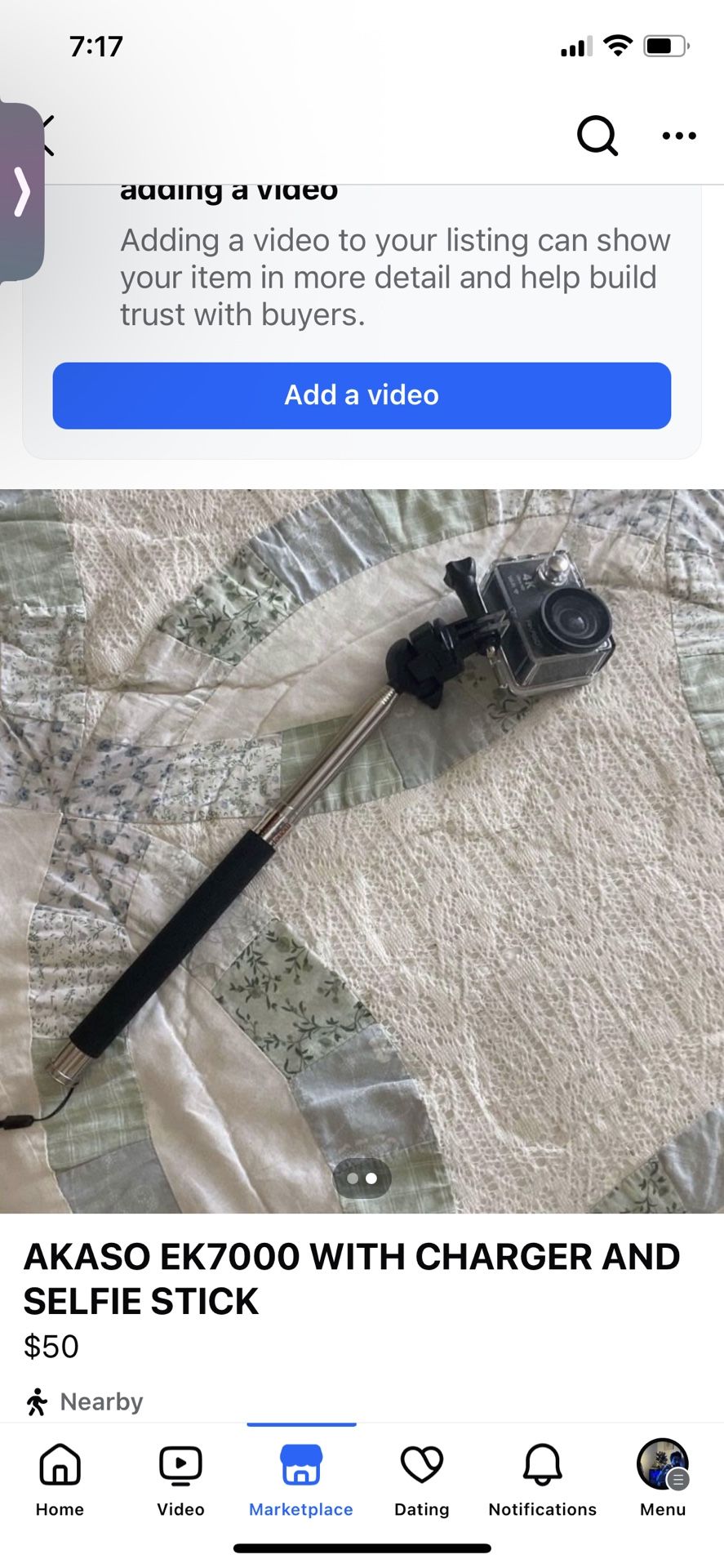 Akaso EK7000 Action Camera w/ Selfie Stick & Charger