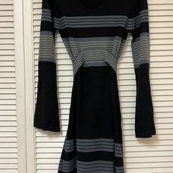 PRANA Sydney Sweater Dress w/ Tie Waist Flared Sleeve Gray Tan Blue - Small VGUC