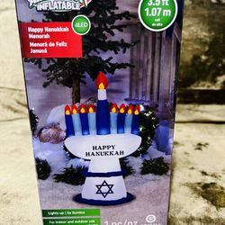 3.5 ft Happy Hanukkah Menorah & Candles Airblown Inflatable Outdoor Yard Art