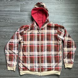 Bape reversible Burberry print/ all red full zip hoodie