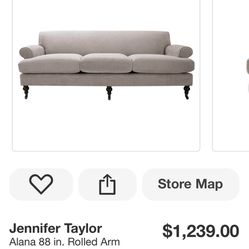 Jennifer Taylor (Brand Rating: 4.6/5) Alana 88 in. Rolled Arm Lawson French Country Three-Cushion Tightback Sofa Couch with Metal Casters in Silver Gr