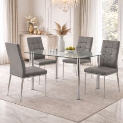 5 Piece DINING SET - Chairs In Black, White Or Grey