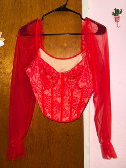 SHEIN Curve lace crop top - Red, Size 2XL