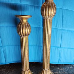 Pair of very heavy Fluted Gilded Candle Sticks / Holders