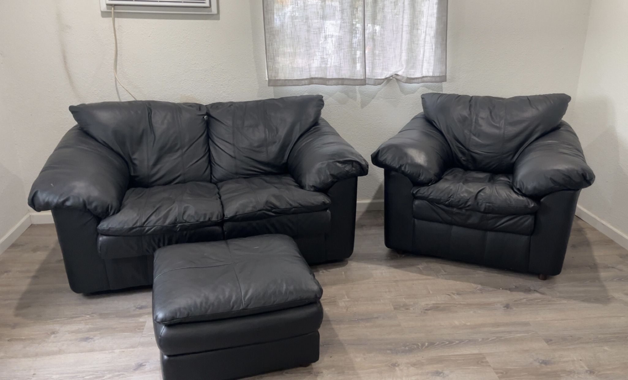 Leather Love Seat And Chair With Ottoman 