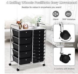 COSTWAY 15 Drawer Rolling Storage Cart, Multipurpose Mobile Storage Organizer w/Removable Drawers & Metal Frame, Utility Tools Paper Organizer on Whee