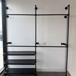 Industrial Clothing Rack Black Pipes with Shelfboards