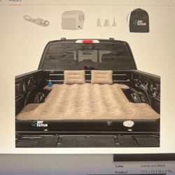 NEW INFLATABLE  BED AIR MATTRESS. For 6-6.5FT w/Built-in Air Pump. With 2 Pillow & Cup Holder. Color is Camel & Black. Truck Bed Air Mattress. 
