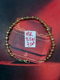 18K Solid Gold Bead Bracelet For Wedding 8.2Gr 7.5 Inches Long