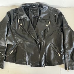 Fahsyee Black Faux Leather Moto Jacket Women’s XXL