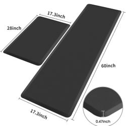 Kitchen Mat,17.3"x28"+17.3"x60" Black, Cushioned Comfort Anti-Fatigue Waterproof Floor Mat Kitchen Rugs, Thick Perfect Ergonomic Foam Standing mat for