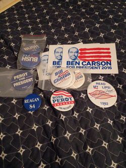 Vintage Presidential campaign pins and stickers