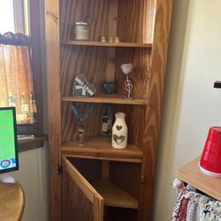 Tall Walnut Wood Tone Corner Shelf 
