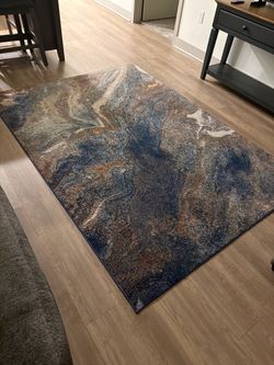 Abstract Area Rug Blue Brown Marble Pattern