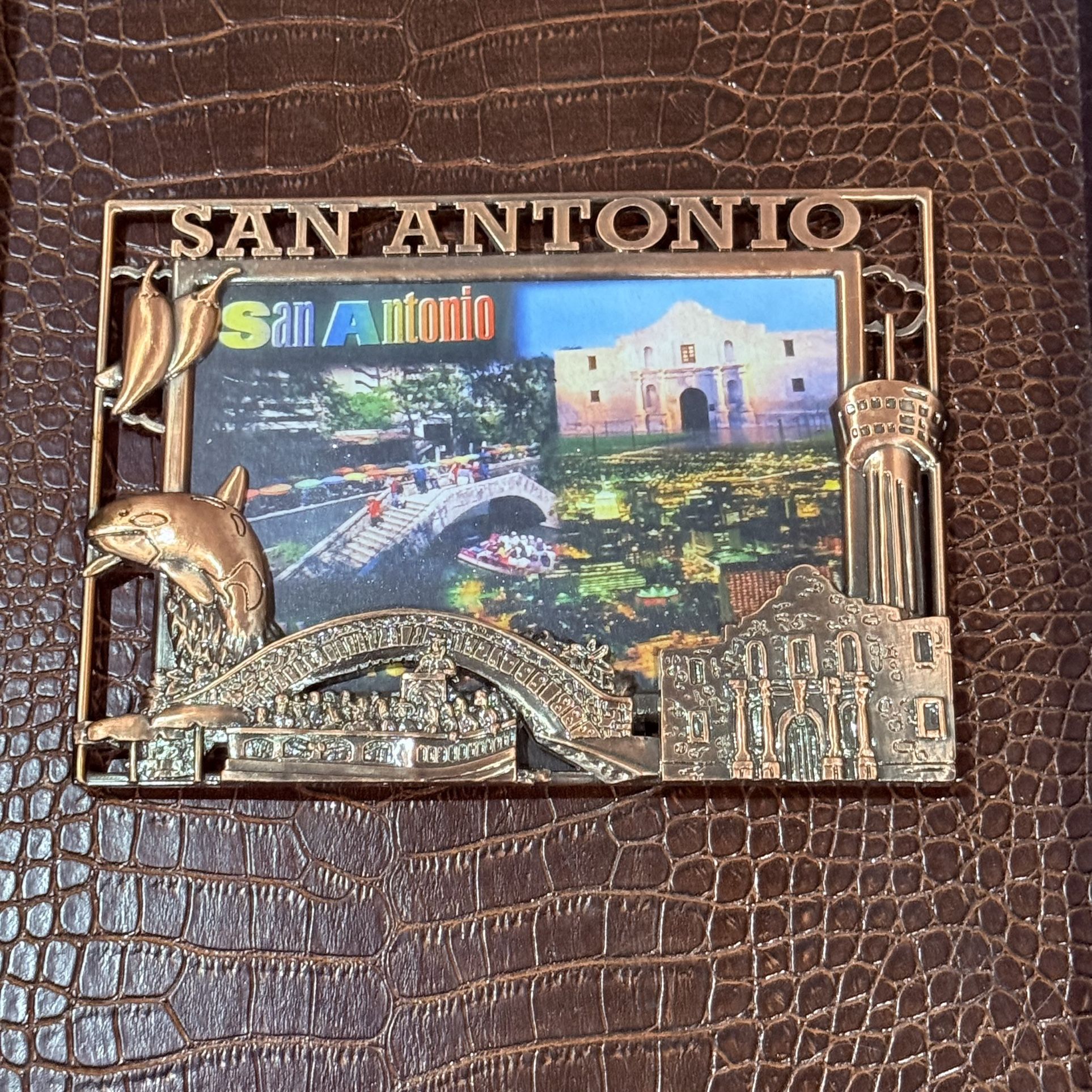 San Antonio Brass-Toned 3D Souvenir Picture Frame • Raised Scenic Detail
