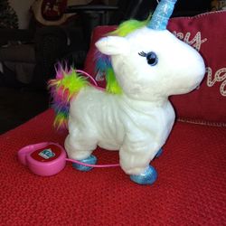 Kid Connection 9" Plush Walking Unicorn White And Rainbow Excellent Condition