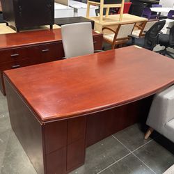 Solid Wood Executive Desk And Credenza 