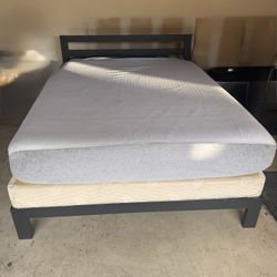 Queen Bed Set - Frame, Mattress, Mattress Platform 