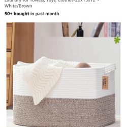 Large Laundry for Organizing Rectangle Cotton  Clothes-22x15x12"-White/Brown