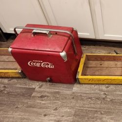 Very Old Coke Cooler And Wooden Trays