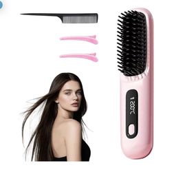 Go Brush Pro 2025 New Cordless Hair Straightener Brush - 199 Million Negative Ions, Compact & Travel-Friendly with LED Display, 4000mAh Rechargeable, 