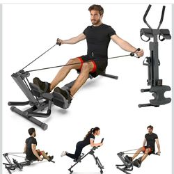 4-in-1 Rowing Machine, Foldable Rowing Exercise Trainer, Multi-Function